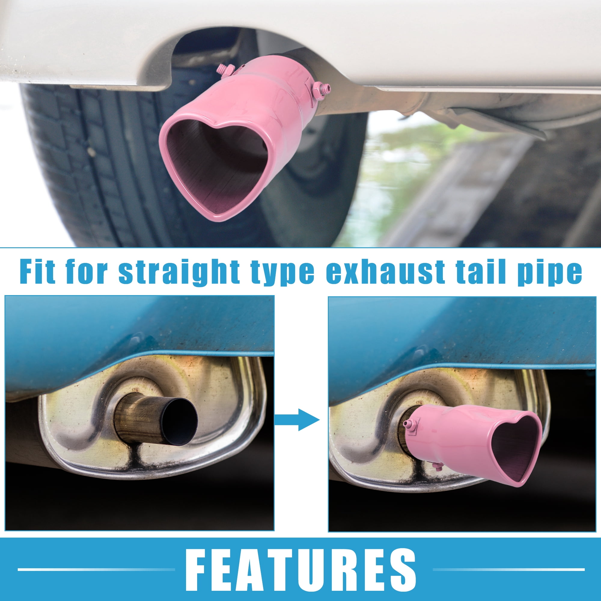Unique Bargains Car Exhaust Tip Heart Shaped Tail Pipe 2.48Inch OD 2.64"x2.36" Pink