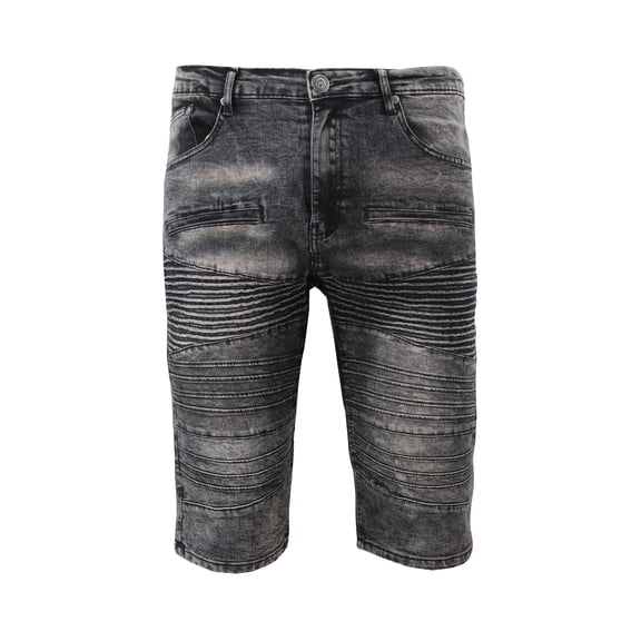 LR Scoop Men's Distressed Denim Fade Wash Slim Fit Moto Skinny Jean Shorts (MHS80 - Vintage Black)