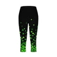 thumbnail image 4 of UVEASISHA Workout Bottoms for Women St Patricks Day Black Base Shamrock Glitter Printed Capri High Waisted Tummy Control Buttery Soft Running Tights Green 3XL, 4 of 5