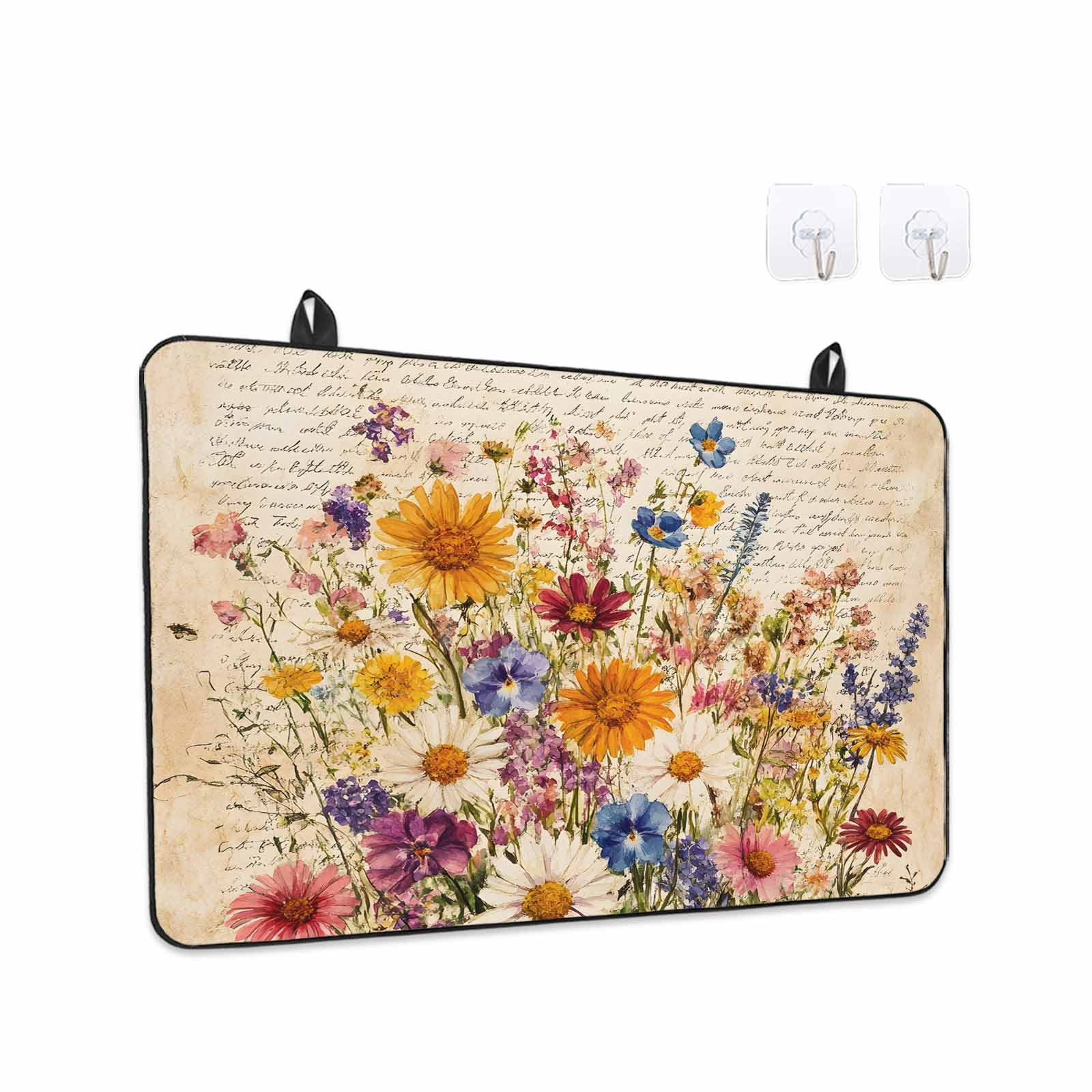 Spring Floral Stove Top Cover for Electric Stove, Heat-proof & Non Slip Glass Top Stove Cover Protector, Vintage Summer Botanical Flowers Kitchen Flat Cooktop Rubber Mat 24x21 Inches