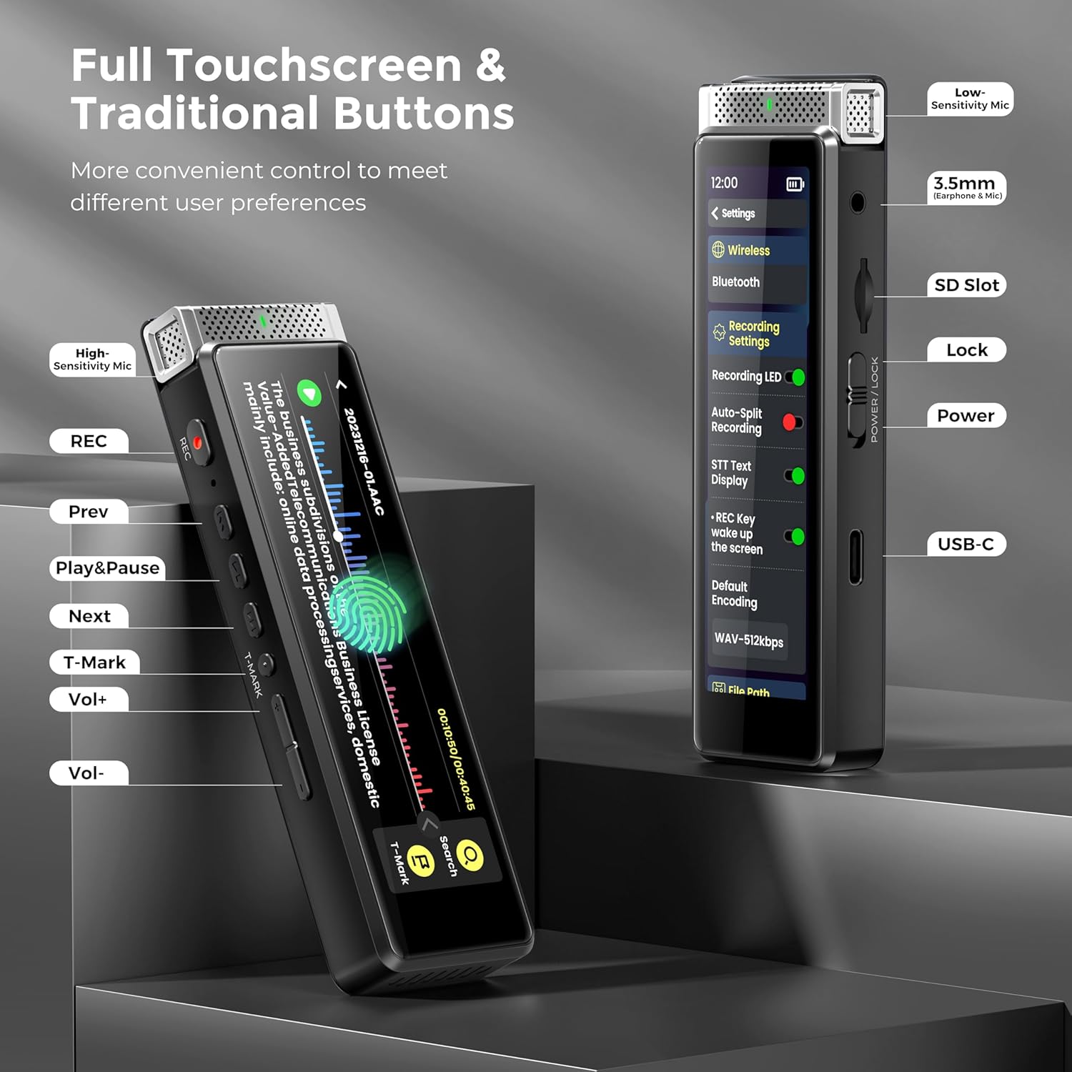 Innioasis R1 136GB Digital Voice Recorder with AI Transcription photo 3