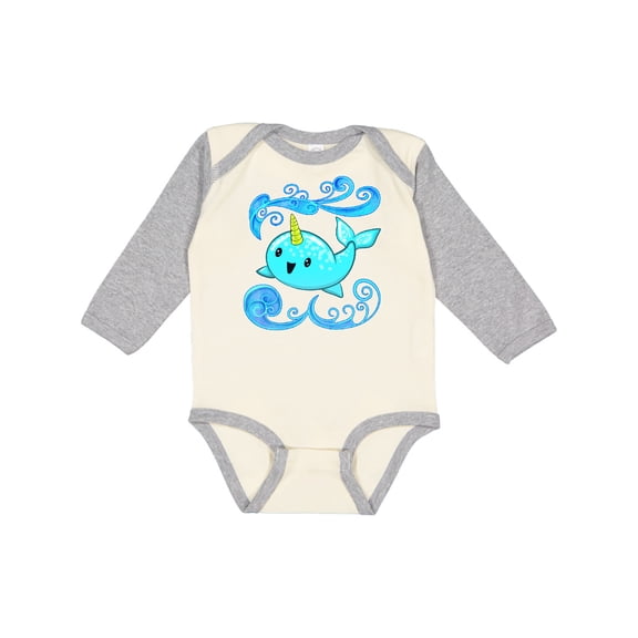 Inktastic Cute and Playful Narwhal Boys or Girls Long Sleeve Baby Bodysuit