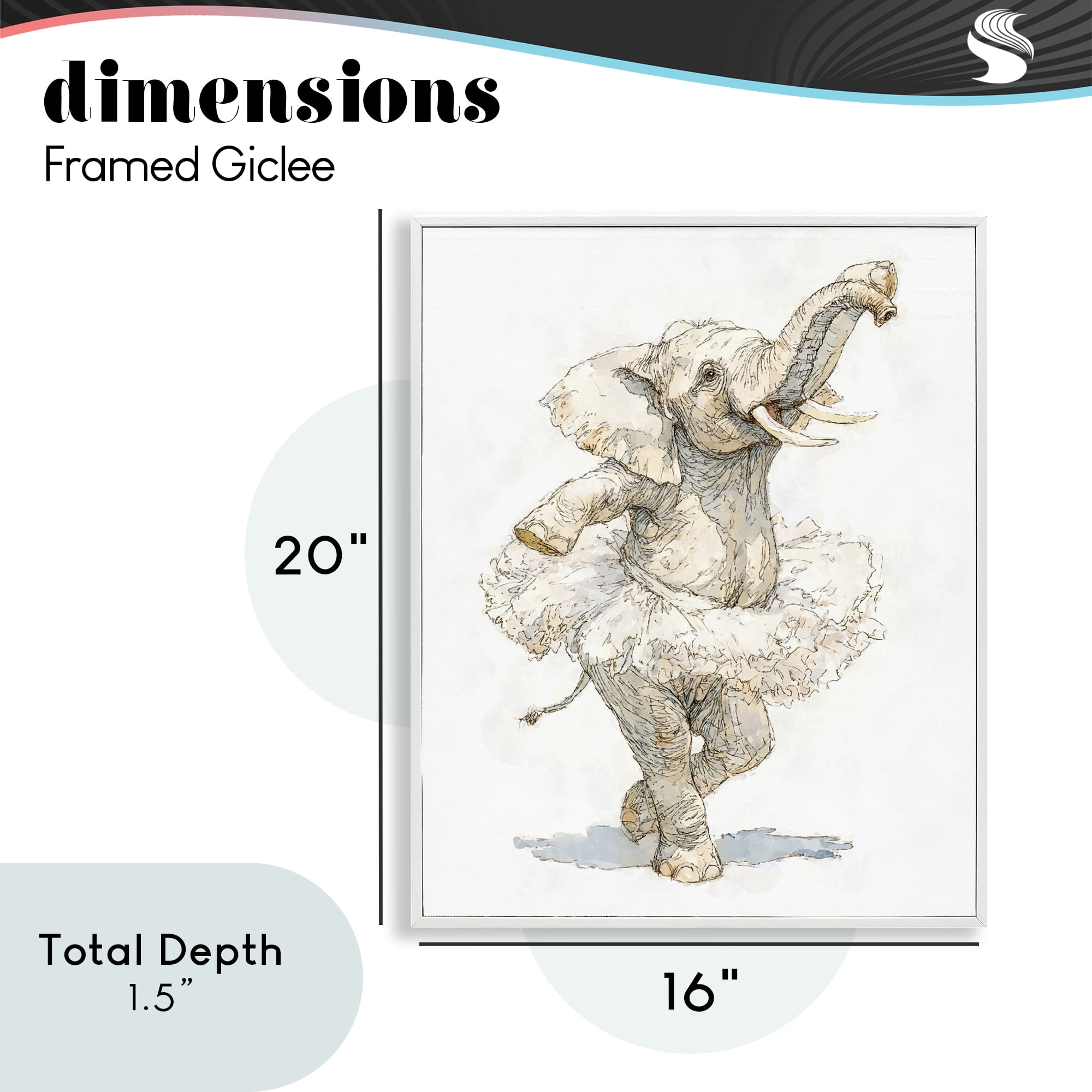 Ballet Elephant Tutu White Framed Giclee Art, design by Ziwei Li