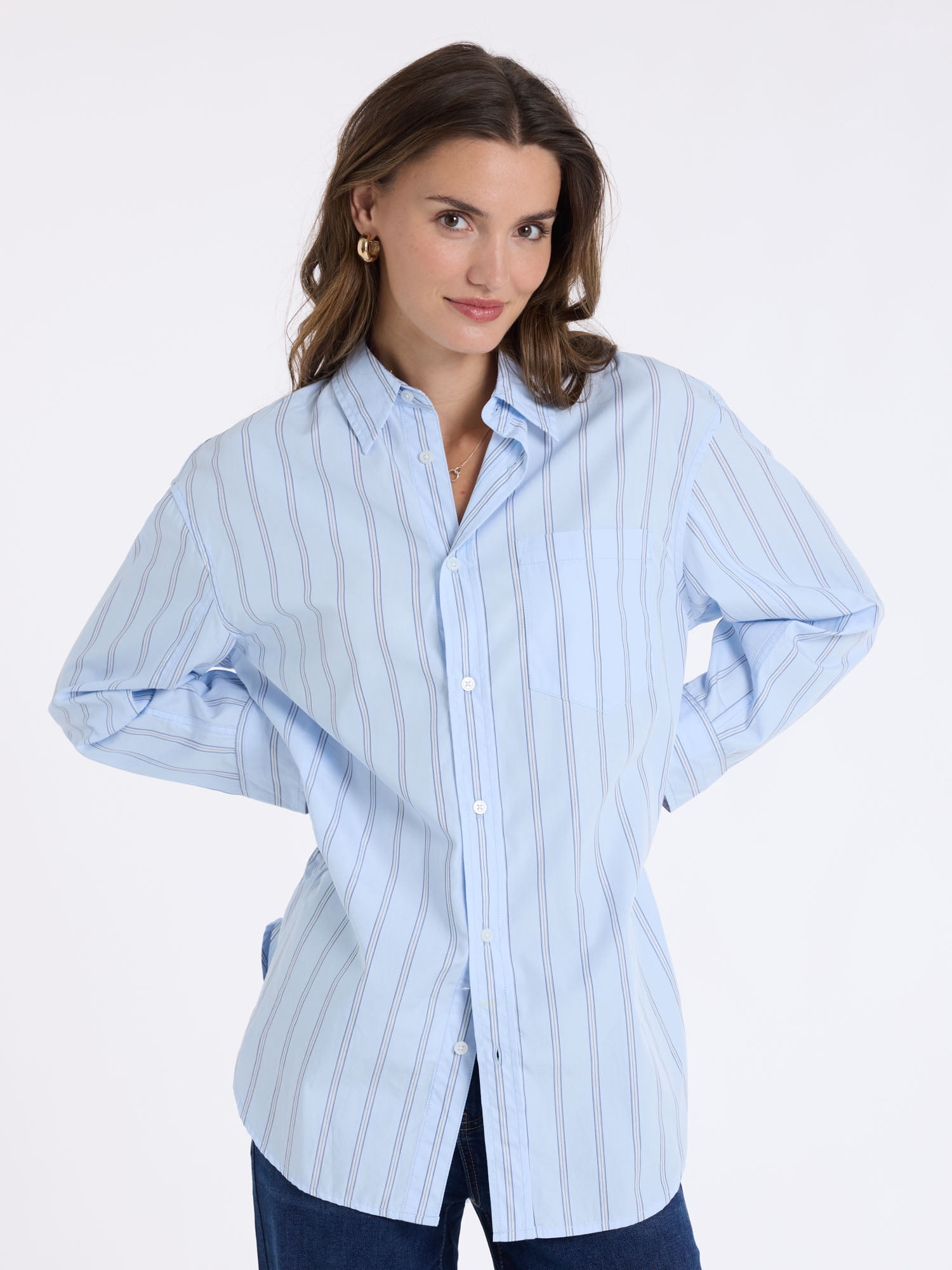 U.S. Polo Assn. Women's Relaxed Long Sleeve Stripe Button Down Shirt, Sizes XS-XL