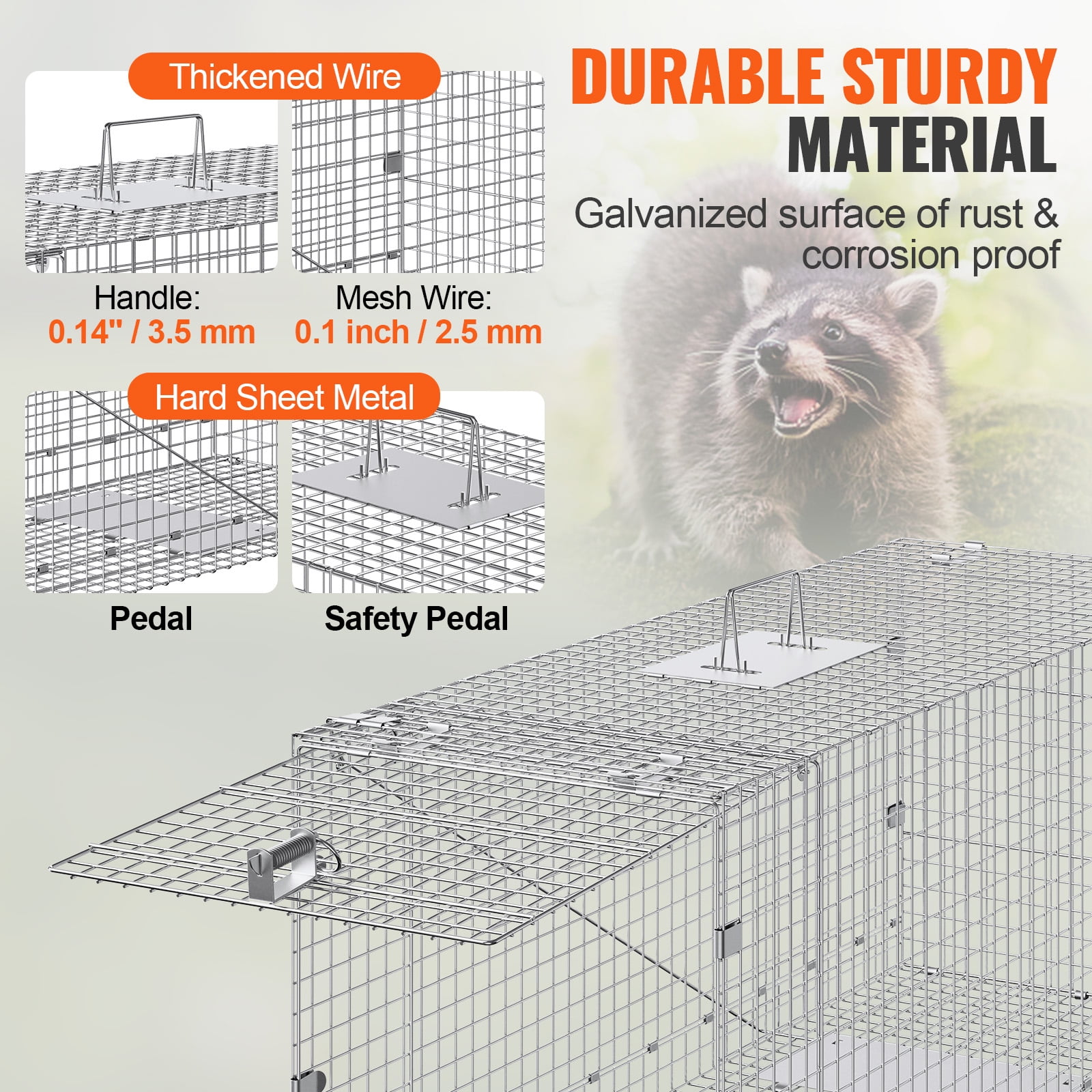 KFFKFF Humane Animal Trap 42" x 16" x 18", Foldable Cage with Carrying Handle for Capturing Stray Dogs, Cats, Raccoons & More