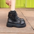 thumbnail image 6 of Jamicy Ankle Boots for Women Solid Color Mid Heel Booties Goth Round Toe Mesh Cutout Boots Women Lace Up Motorcycle Wedges, 6 of 9