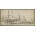 thumbnail image 2 of Gaspar van Eyck 14x9 Black Ornate Wood Framed Double Matted Museum Art Print Titled: Ship&nbsp;Repair, 2 of 5