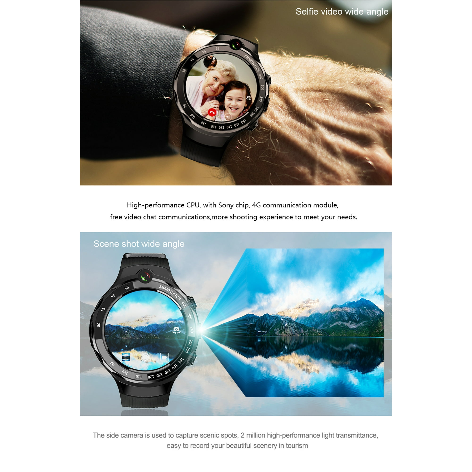 LOKMAT LOK02 4G LTE Smart Watch Phone Android 7.1 Quad Core 1.3GHz 1GB 16GB 5MP 5MP Dual Camera 1.39 Inch HD Corning Gorilla Glass AMOLED Display Watch BeiDou Positioning Nano SIM WiFi BT4.0 Life Wat