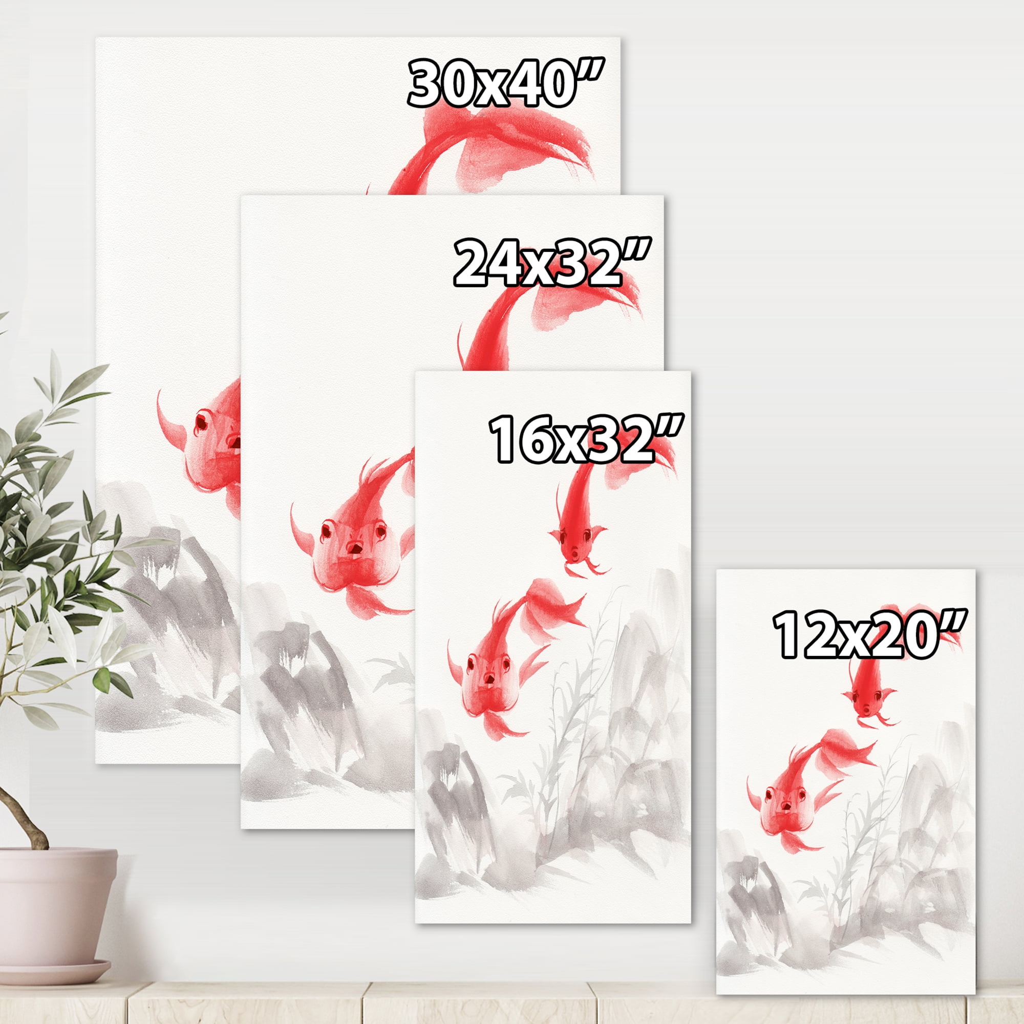Designart ' Ancient Gold Fishes ' Nautical & Coastal Canvas Wall Art Print