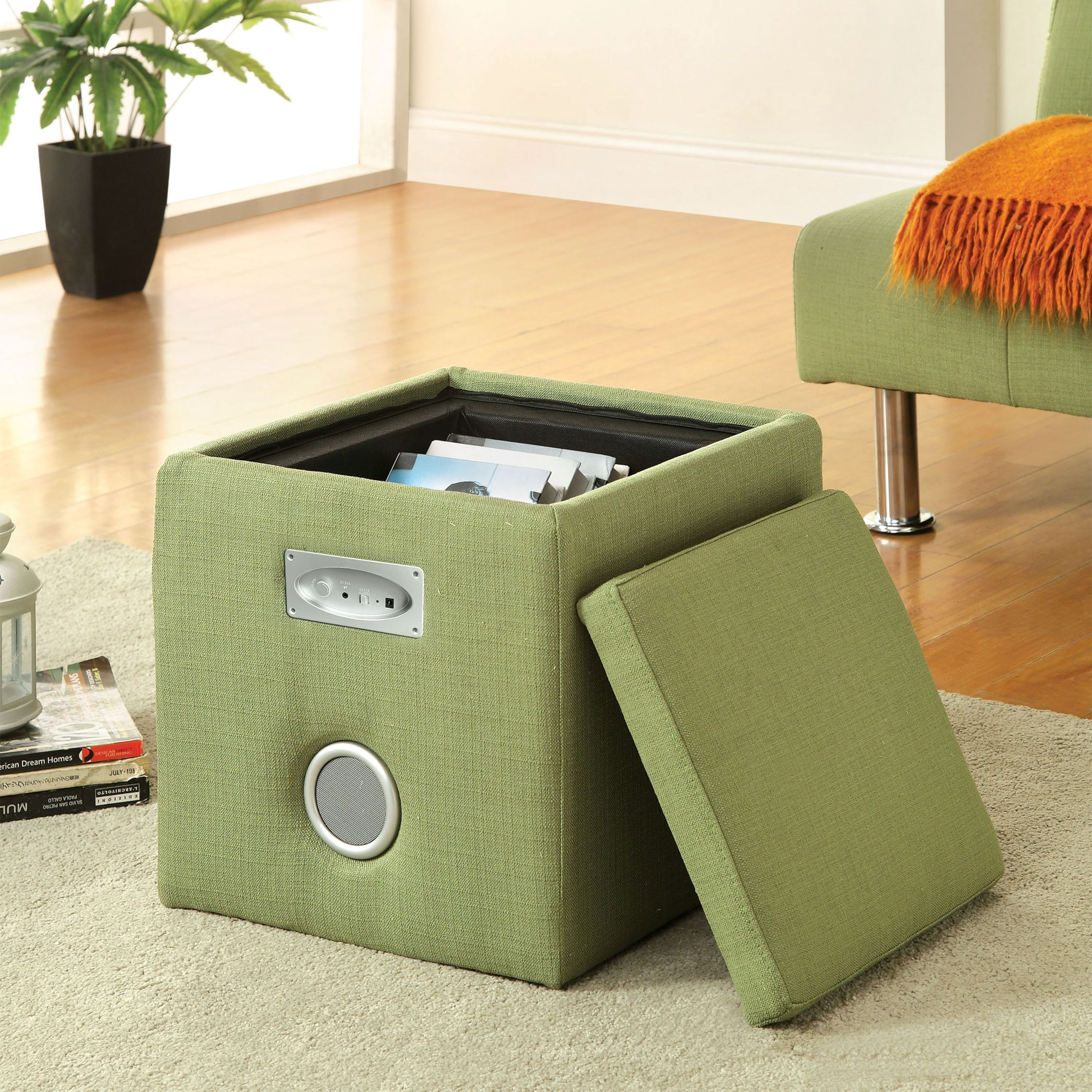 Furniture of America Contemporary Fabric Neko Speaker Ottoman, Green