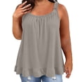 thumbnail image 2 of YFNNUP Plus Size Women's Tank Tops Loose Fit Sleeveless Shirt Pleated Scoop Neck Pleated Blouse Summer Casual Flowy Vacation Camisole Gray XXXL, 2 of 10