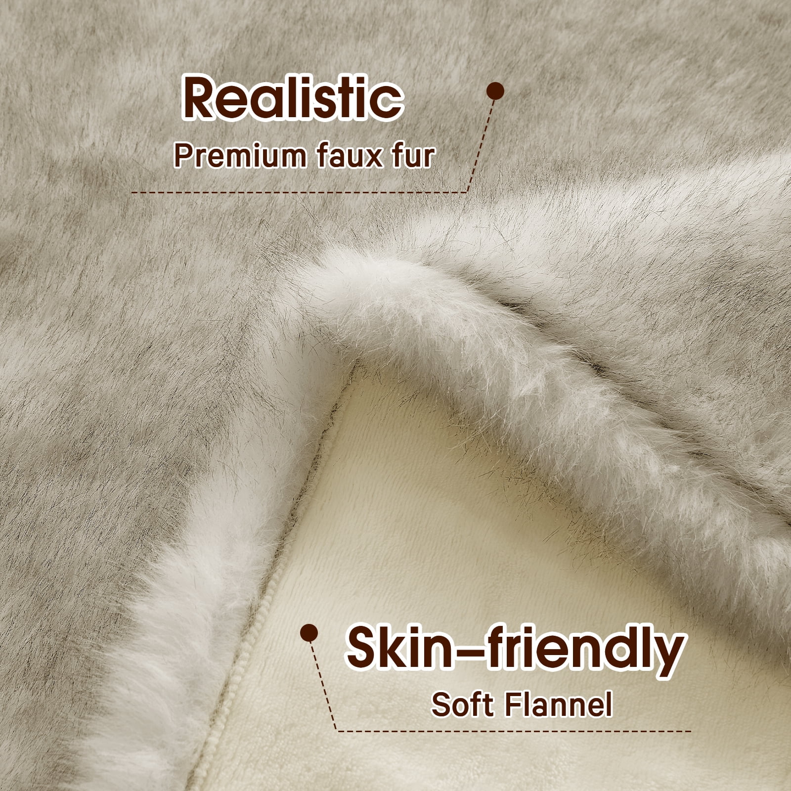 PMONPA Electric Heated Blanket, 51"×61" Faux Fur Heated Blanket for Adult, Fast Heating with 4 Hours Auto Shut Off Timer, Beige & Black