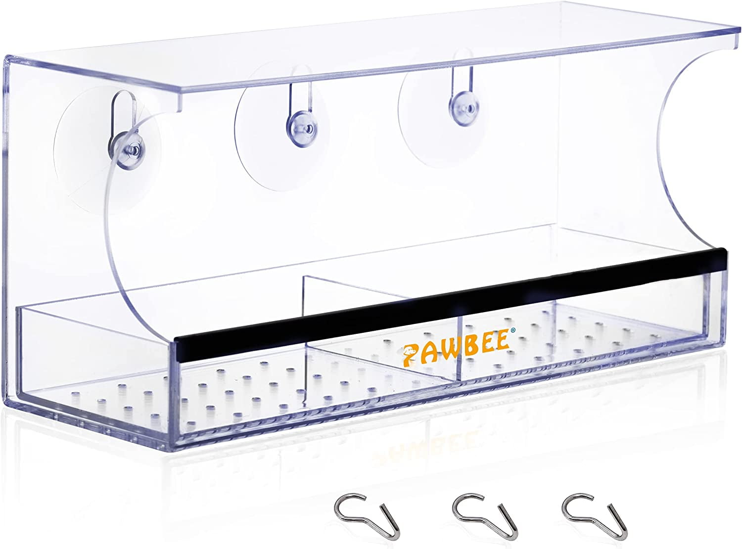 PAWBEE Window Bird Feeder, Large Wild Bird Feeder for Outside, Clear Acrylic & Removable All Bird Feeder Tray