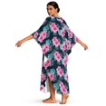 thumbnail image 2 of Xoenoiee Tropical Hibiscus Palm Leaves Print Women's Kaftan Dresses Plus Size V-Neck Batwing Sleeve Caftan Beach Dress Lightweight Bathing Suit Cover-Up Loungewear, 2 of 7