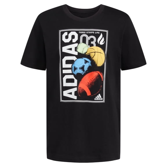 adidas Boys' Short Sleeve T Sports Graphic Tee Shirt, Black Global