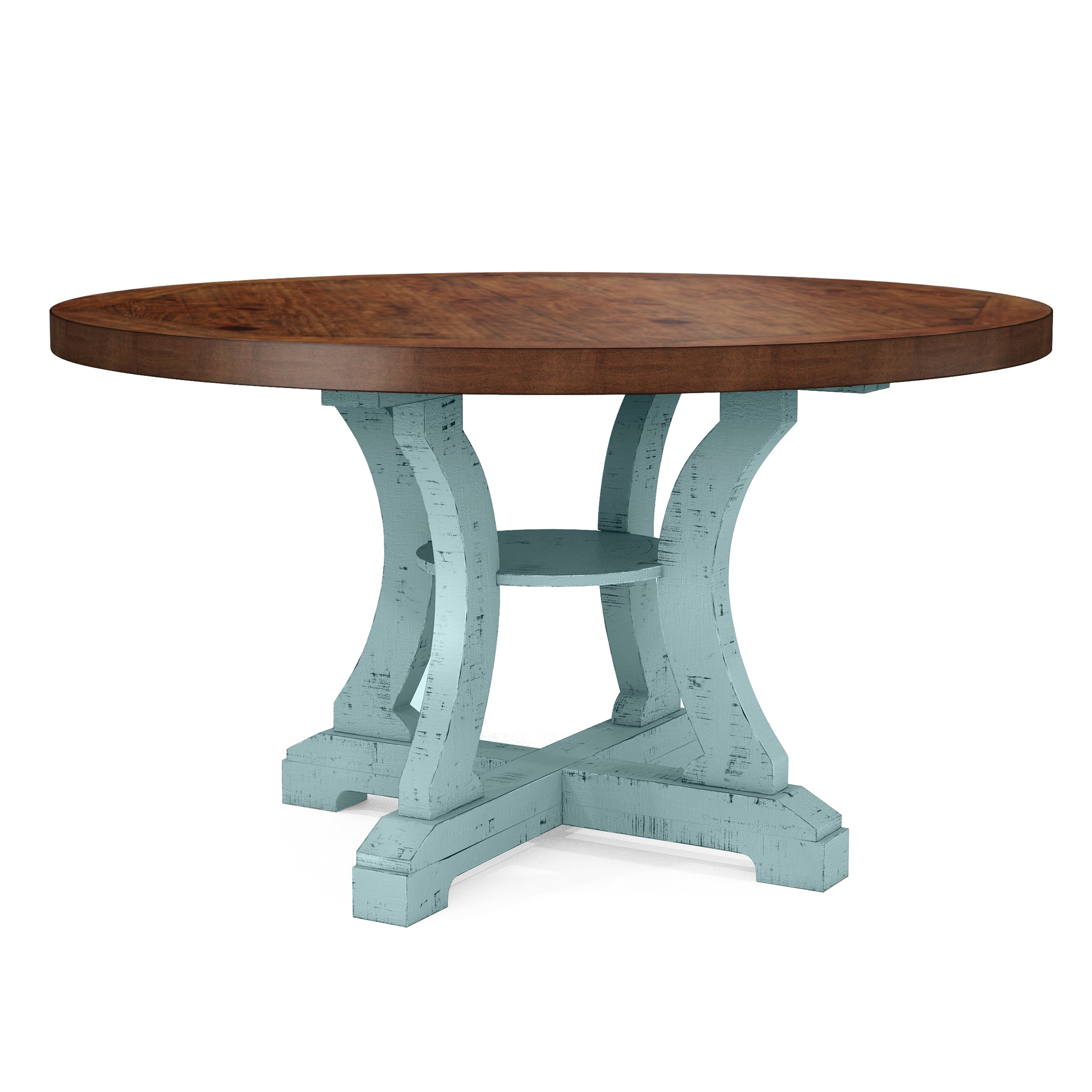 Furniture of America Feli Indoor Contemporary Round MDF Dining Table, Antique Light Blue/Dark Oak