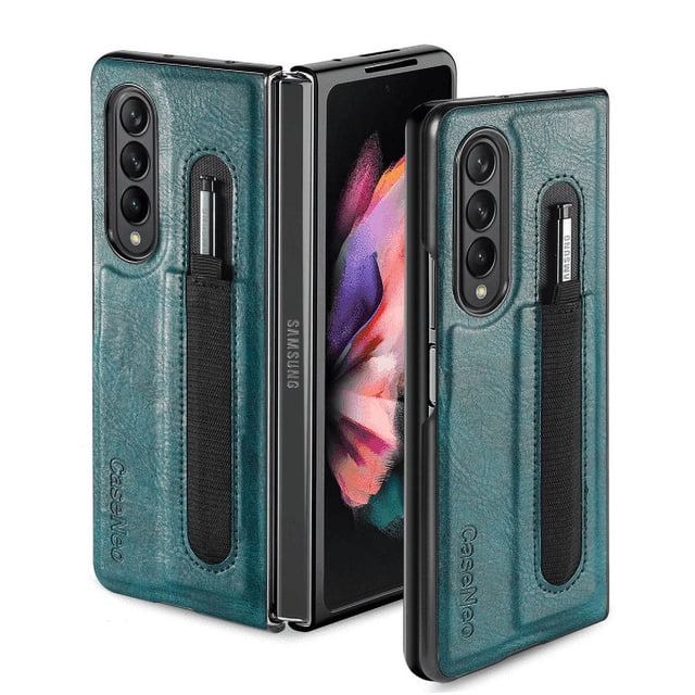Supershield Samsung Galaxy Z Fold 5 5G Slim Leather Phone Case Cover With S Pen Holder - Blue