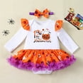 thumbnail image 4 of WIBACKER My 1st Halloween Infant Baby Girl Ruffled Sleeve Romper Dress, Newborn Pumpkin Onesie Bodysuit Dresses with Bow Headband, 4 of 8