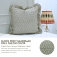 thumbnail image 2 of Fabdivine Floral Block Print Boho Decorative Linen Frill Throw Pillow Cover, Handblock Printed Cushion Cover for Sofa , 16"X16", Blue, 2 of 4