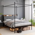 thumbnail image 5 of Modern Metal Canopy Bed Frame with Linen Storage Headboard, USB Ports and Outlets, Noise Free Design, Strong Support, Easy Assembly, No Box Spring Needed, 5 of 8