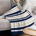 thumbnail image 3 of Navy Blue Khaki Striped Blanket Soft Cozy Warm Throw Blanket for Couch, Plush Fuzzy Flannel Fleece Blankets for Sofa, Gradient Horizontal Lines Bed Blankets Lightweight Gifts for Women, 50"x80", 3 of 9