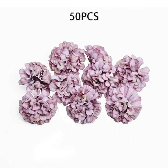 Gerich 50 Pcs Flower Head Hydrangea Artificial Silk Floral Wedding Party Decor Craft Light Purple