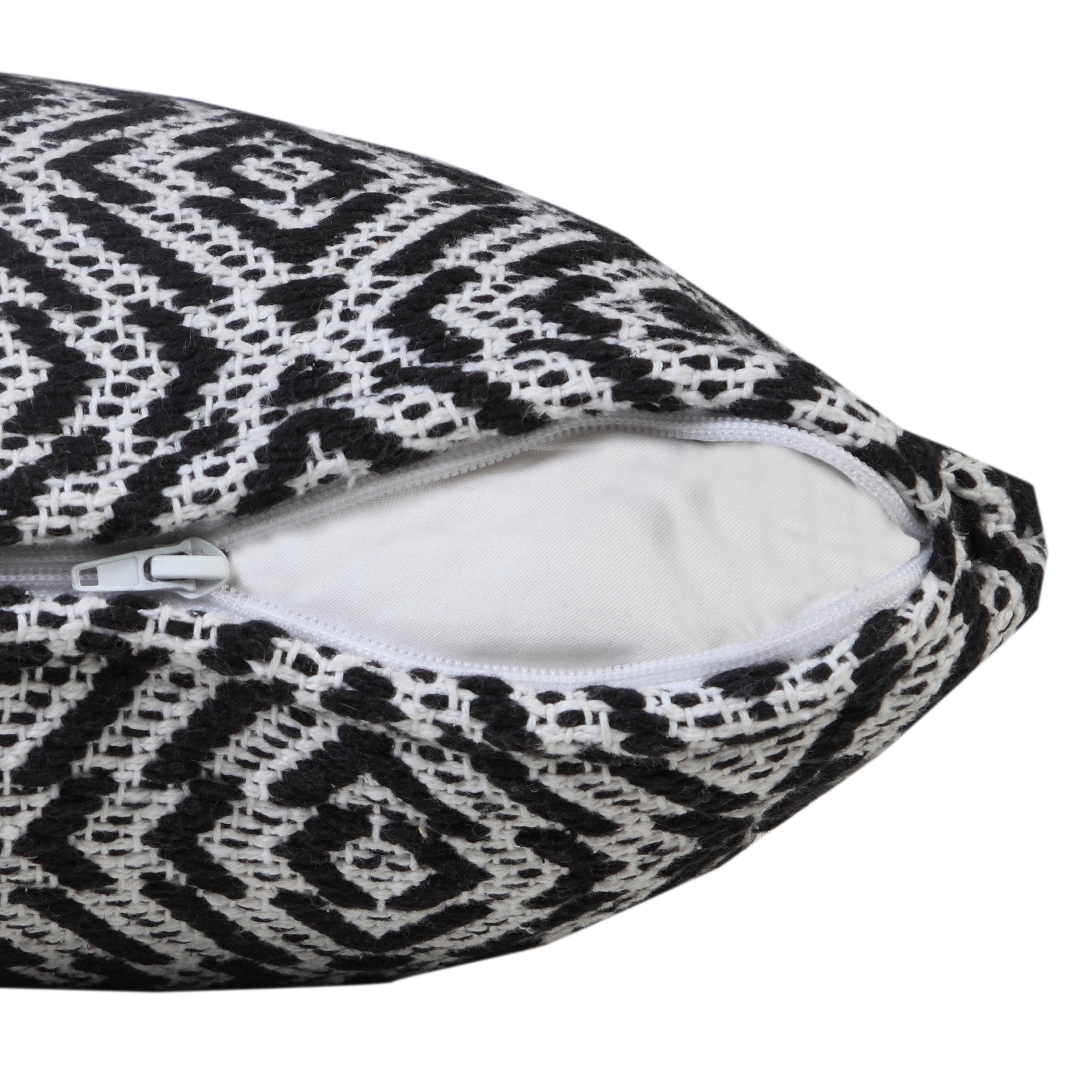 Harlow Hill Hampton 20" x 20" Geometric Cotton Adult Decorative Feather Filled Pillow, Black/White
