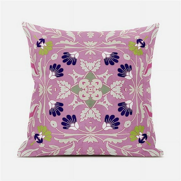 Venetian Flower Paisley Duo Indoor/Outdoor Pillow in Pink Blue 16x16