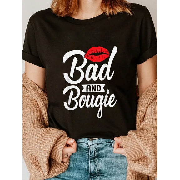 100% Cotton Bad And Bougie Poppin Month Women Gift T-Shirt