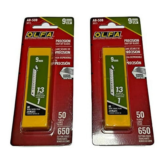 O L F A OLFA 5015 AB-50B 9mm Snap-Off Silver Blade,50-Pack (2PACK)