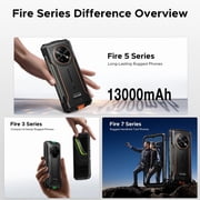 DOOGEE Fire 5 Ultra 32GB+256GB/2TB 1200LM Camping Lights Rugged Phone,13000mAh,Helio G81 Octa Core Rugged Smartphone,6.6HD+90Hz with Gemini AI,48MP+8MP Android 15,IP68/IP69K,Fingerprint/FaceID/NFC