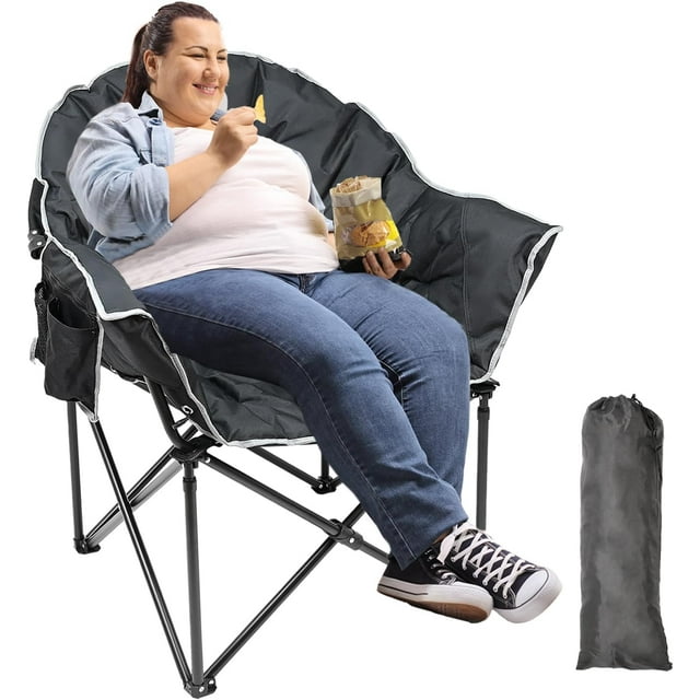 Slsy Oversized Folding Camping Chair, Moon Saucer Chair, Outdoor Folding Chair with Soft Padded Seat, Lawn Chair with Cup Holder and Carry Bag, 500 LBS Capacity