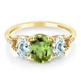 thumbnail image 2 of Gem Stone King 10K Yellow Gold Oval Green Peridot Sky Blue Aquamarine and Accent Diamond Ring for Women | 2.46 Cttw | Gemstone Birthstone.5 (Size 7.5), 2 of 4