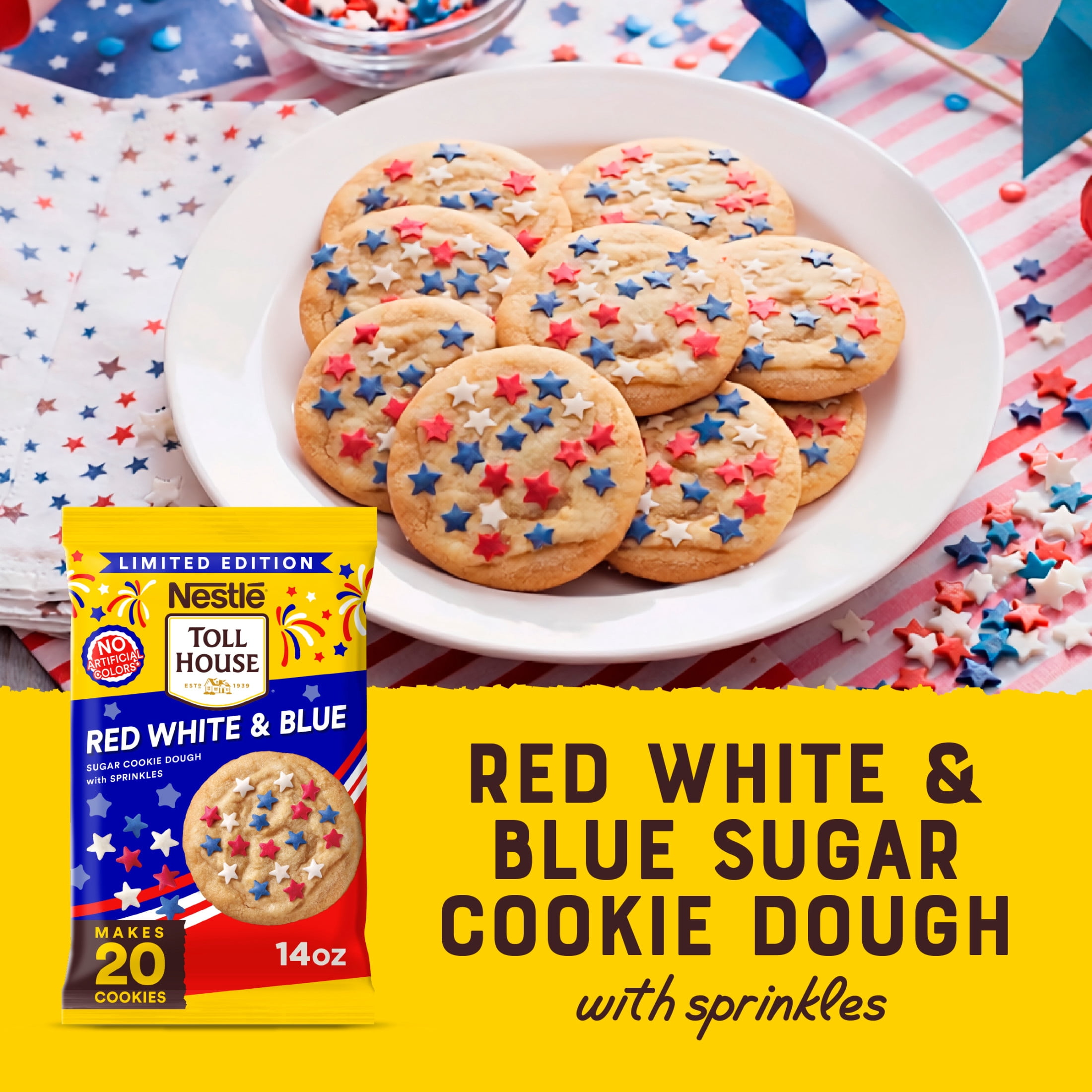 NESTLÉ TOLL HOUSE Red White & Blue Sugar Cookie Dough with Sprinkles 14oz Pack