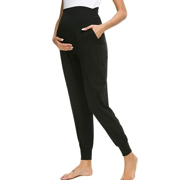 Lolmot Womens solid color with pockets womens comfortable maternity pants