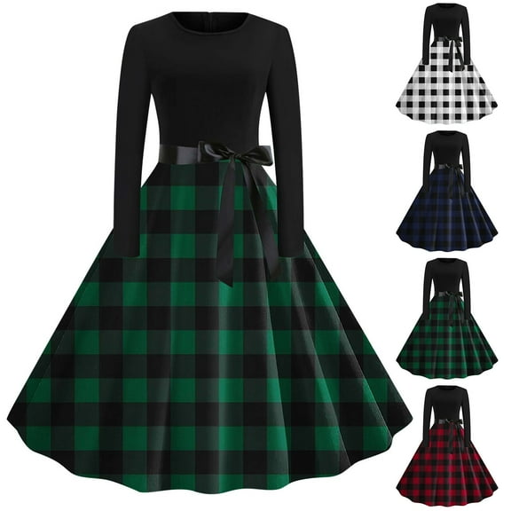 Jacenvly New Prom Dresses for Juniors Women's Printed Lace up Style Retro Zipper Long Sleeved Round Neck Dress Women Cocktail Dresses Blue S