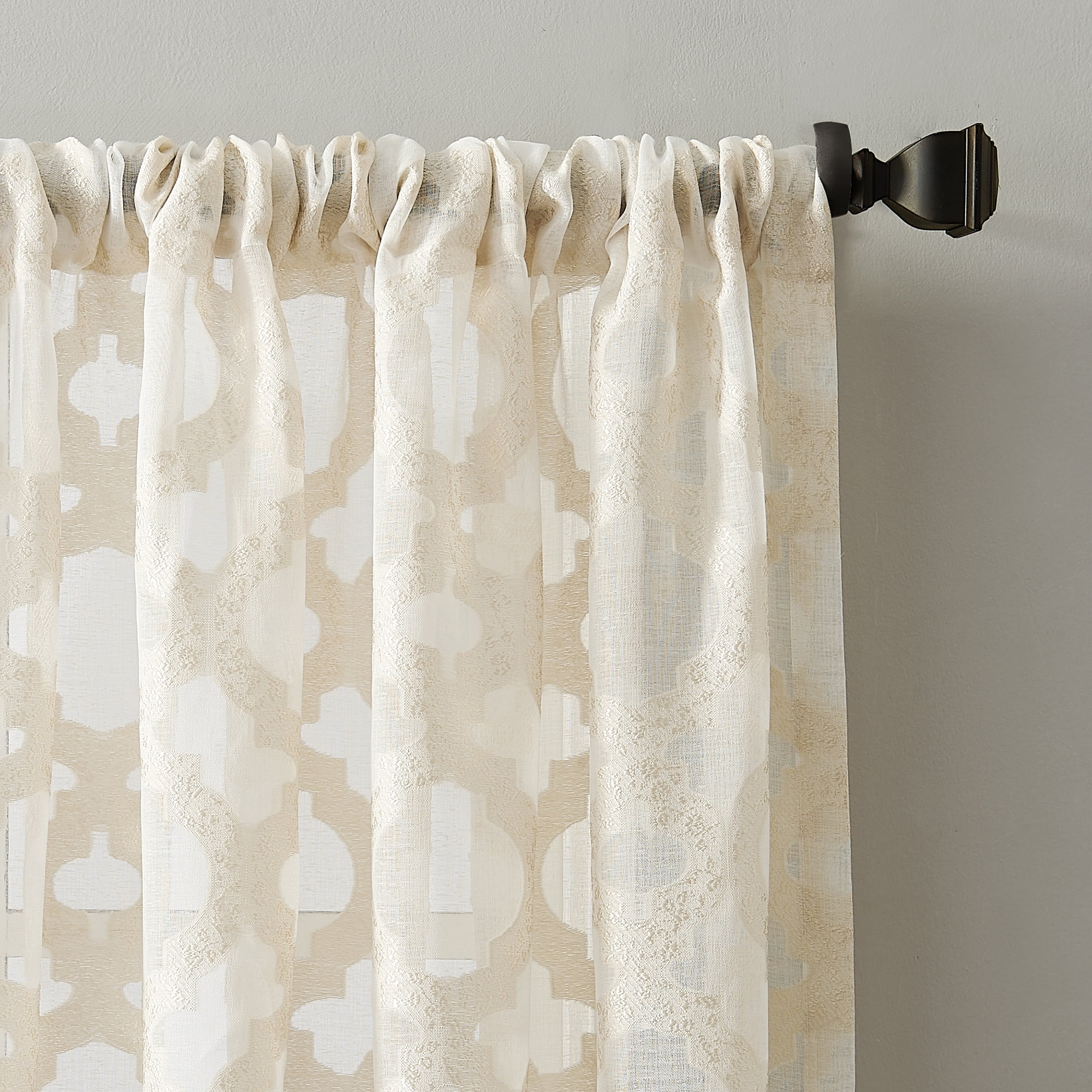 No. 918 Yvette Trellis Jacquard Sheer Rod Pocket Curtain Panel, 52" x 84"