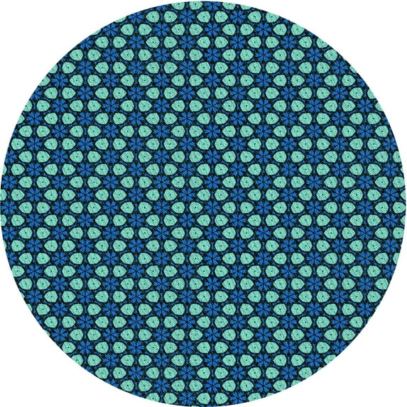 Ahgly Company Machine Washable Indoor Round Transitional Dark Turquoise Green Area Rugs, 5' Round