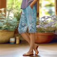 thumbnail image 2 of Charmgo Womens Shorts, Linen Shorts for Women Summer Casual Elastic High Waisted Knee Length Shorts Loose Wide Leg Shorts with Pockets, Summer Shorts for Women Light Blue L, 2 of 5