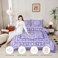 thumbnail image 3 of jejeloiu Soft Boho Queen Comforter Set For Men Women,Paisley Pattern Comforter Sets Queen,Purple White,Light Gray Reversible,3-Piece,1 Comforter and 2 Pillowcases, 3 of 7