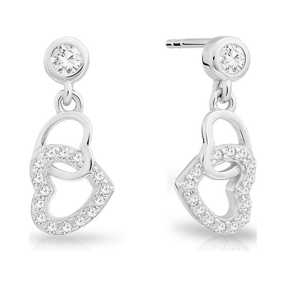 Tilo Jewelry Sterling Silver Double Heart Stud Earrings with Cubic Zirconia CZ Stones | Love Earrings | Women & Unisex