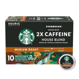 Starbucks K-Cup Coffee Pods, Medium Roast Coffee With 2X Caffeine House Blend For Keurig Brewers, 100% Arabica, 1 Box (10 Pods)
