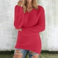 thumbnail image 2 of ManxiVoo V Neck Long Sleeve Pullover for Women Loose Fit Soft Fuzzy Sweater Casual Comfortable Knit Top Cozy Everyday Jumper M Size Red, 2 of 7