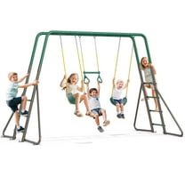 KloKick Metal Outdoor Playground Swing Set with Monkey Bars, 2 Belt Swings, Trapeze Bar & Ladder | Backyard Playset for Kids