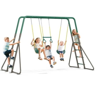 SMkidsport 6-in-1 Metal Swing Set with Slide, Seesaw, Trapeze, 2