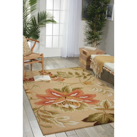 Nourison Fantasy Floral Beige 5' x 7'6" Area Rug, (5x8)