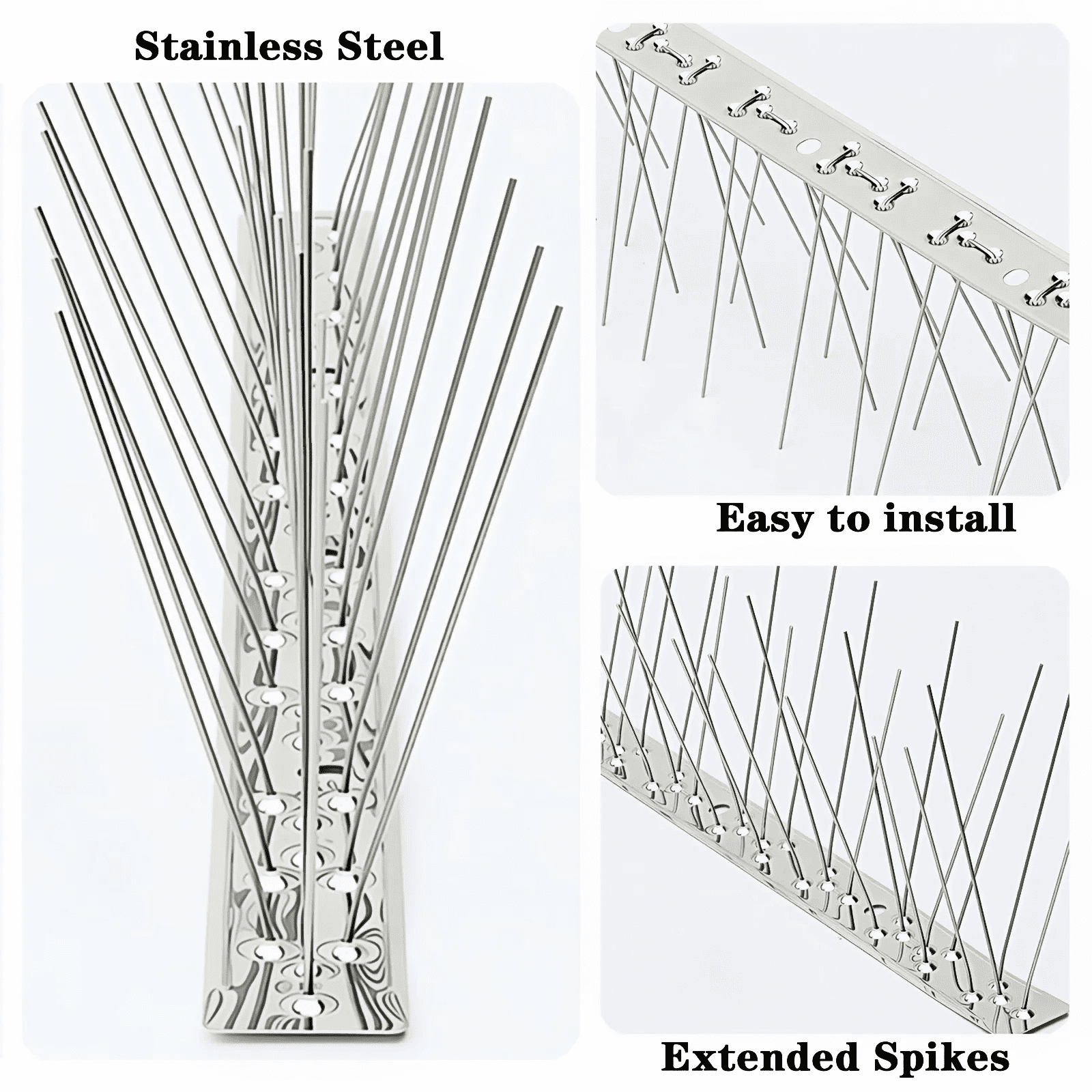 Bird Spikes Stainless Steel, 10-Pack Bird Deterrents for Outside, 20 Spike Sets and 40 Pins, Outdoor Bird Repellent