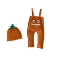 thumbnail image 2 of FASHOFT Baby Boy Halloween Outfit Suspender Pants Hat Set Romper Bodysuit Jumpsuit Outfit For Holiday Cosplay Party Casual Crawl Wear Halloween Orange 0-3 Months, 2 of 7