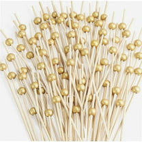 200 Pcs Cocktail Picks, 4.7 Inch Toothpicks for Appetizers, Bamboo Cocktail Sticks Skewers for Drinks, Desserts, Charcuterie, Wedding Party Fancy Toothpicks, Gold Pearl Mini Food Picks Decorative