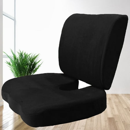 Lumbar Support Pillow - Memory Foam Back Lumbar & Coccyx Support Pillows Two Piece Set Sciatica & Pain Relief Seat Chair or Car Cushion Black